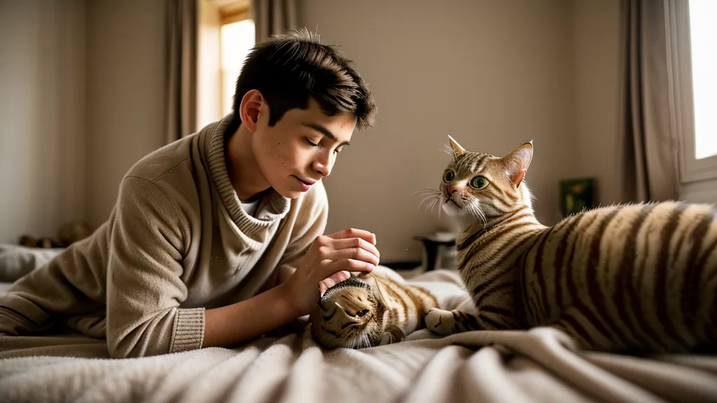 Chat qui rapporte un jouet à son maître pendant une séance de jeu éducatif axée sur l'instinct chasseur