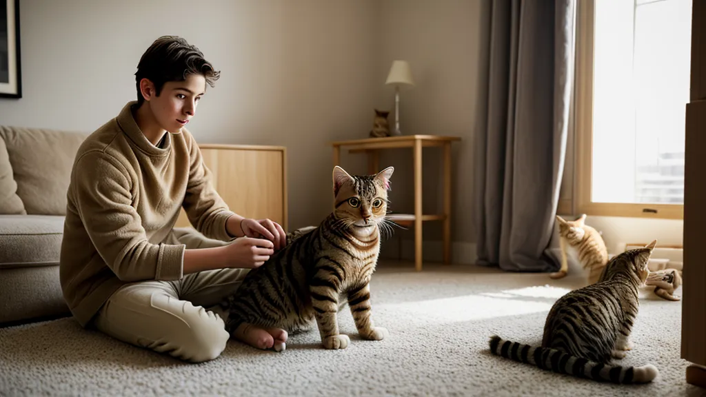 Apprendre à son chat à sortir de sa cachette après plusieurs séances de jeu, chat timide qui reprend confiance