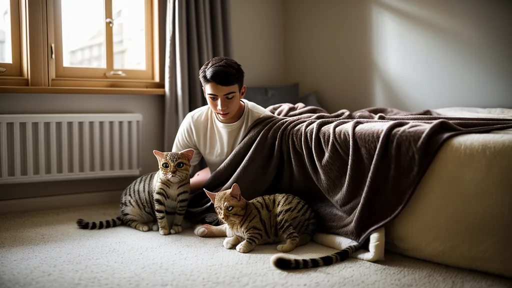 Main tenant un petit morceau de poulet pour guider un chat lors d'une séance de jeu et de complicité animale