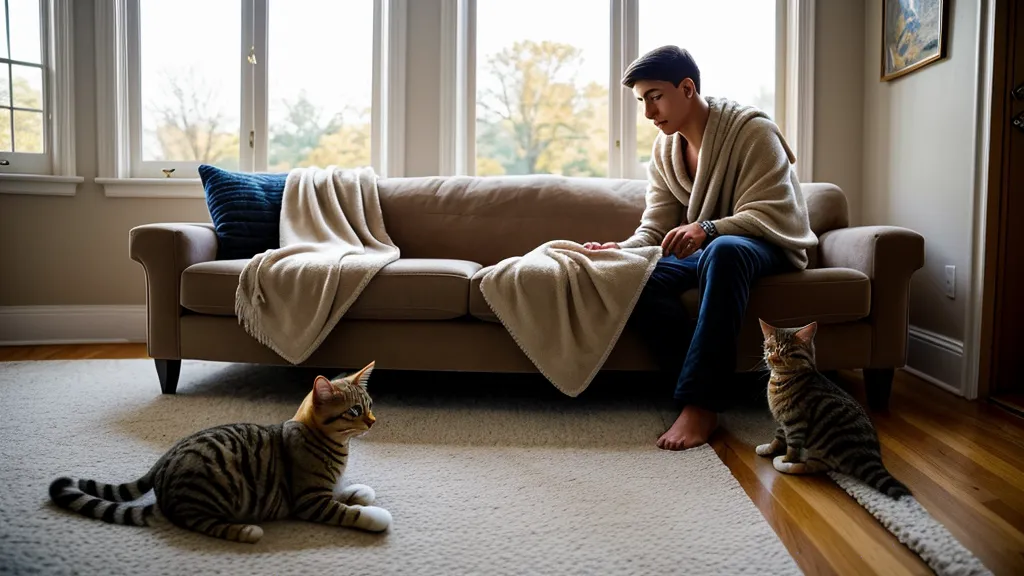 Chat tigré slalomant avec aisance entre les jambes de son propriétaire, résultat d'une éducation féline basée sur le renforcement positif
