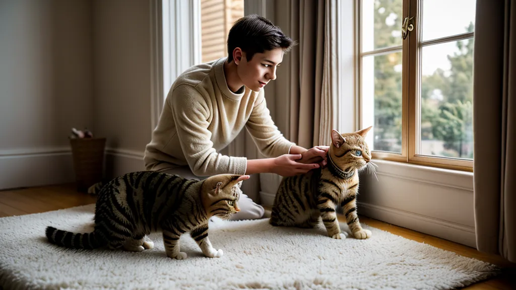 Nicolas et son chat pendant une séance de cache-cache, un moment de complicité et de bien-être partagé