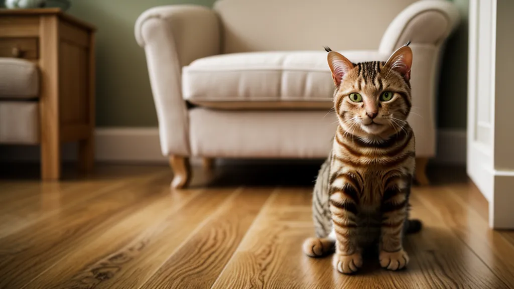 Chat assis et attentif pendant une séance d'éducation positive, concentré sur le signal de son propriétaire