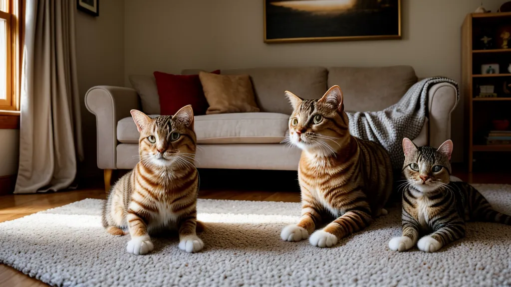 Séance de cache-cache en intérieur avec un chat qui observe son maître depuis le tapis du salon, éducation féline au quotidien